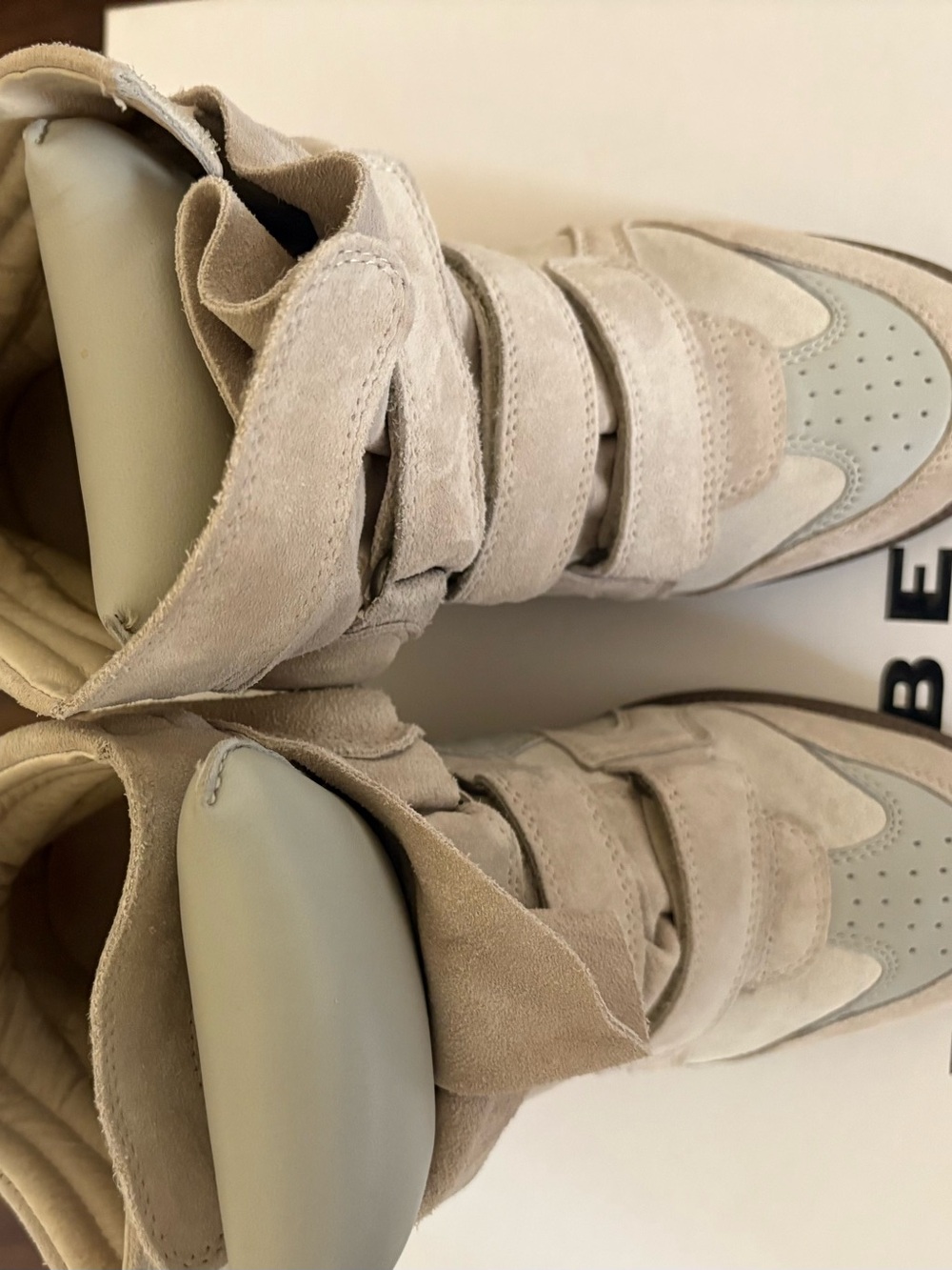 Kids High-Top Suede Sneakers in Light Beige
